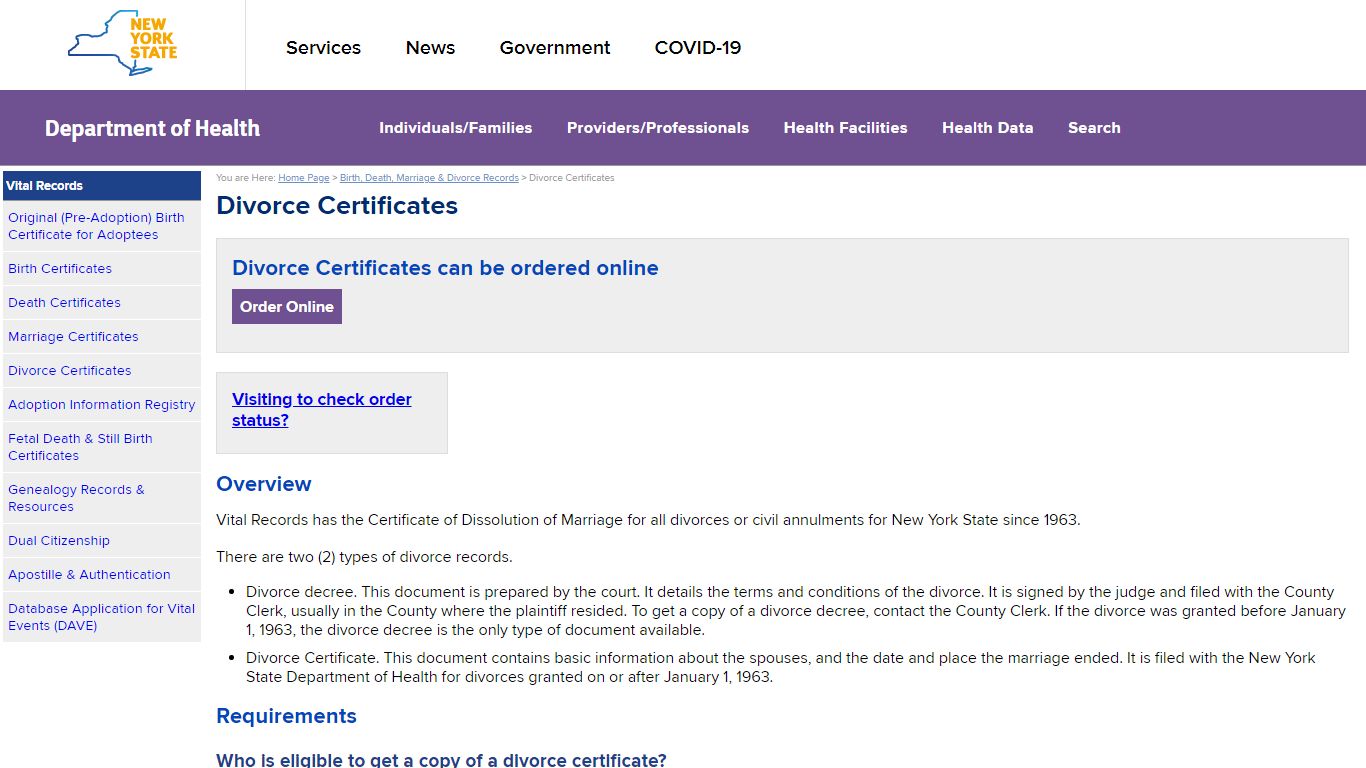 Divorce Certificates - New York State Department of Health